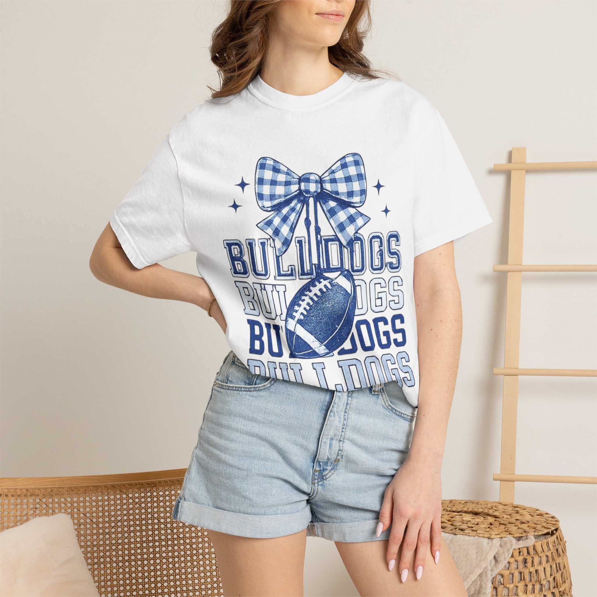 Bulldogs Football Bow T-Shirt — Bald Knot Game Day Tee