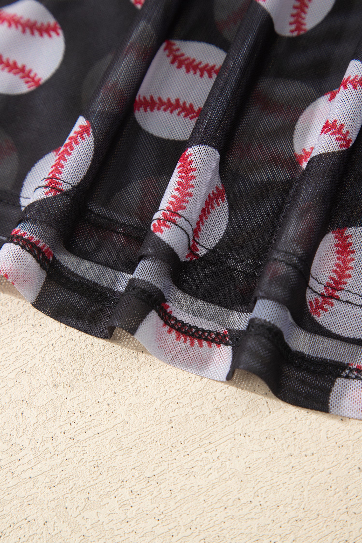 Black Baseball Game Day Sheer Mesh Long Sleeve Top