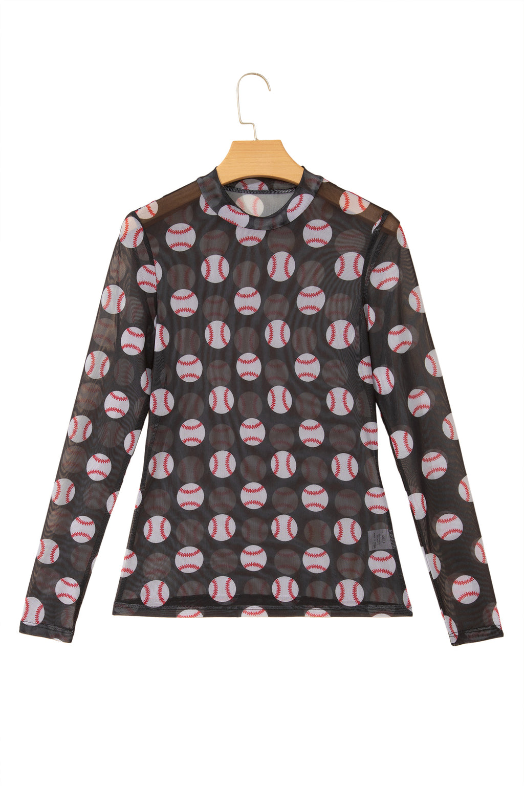 Black Baseball Game Day Sheer Mesh Long Sleeve Top