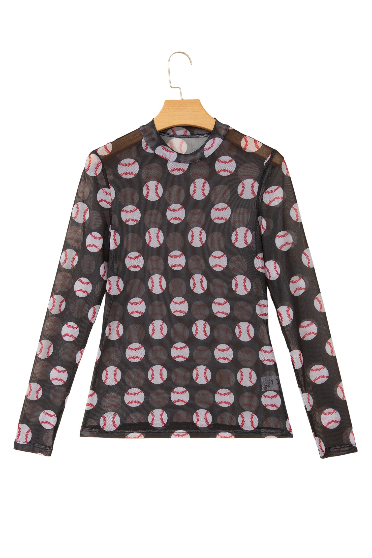 Black Baseball Game Day Sheer Mesh Long Sleeve Top