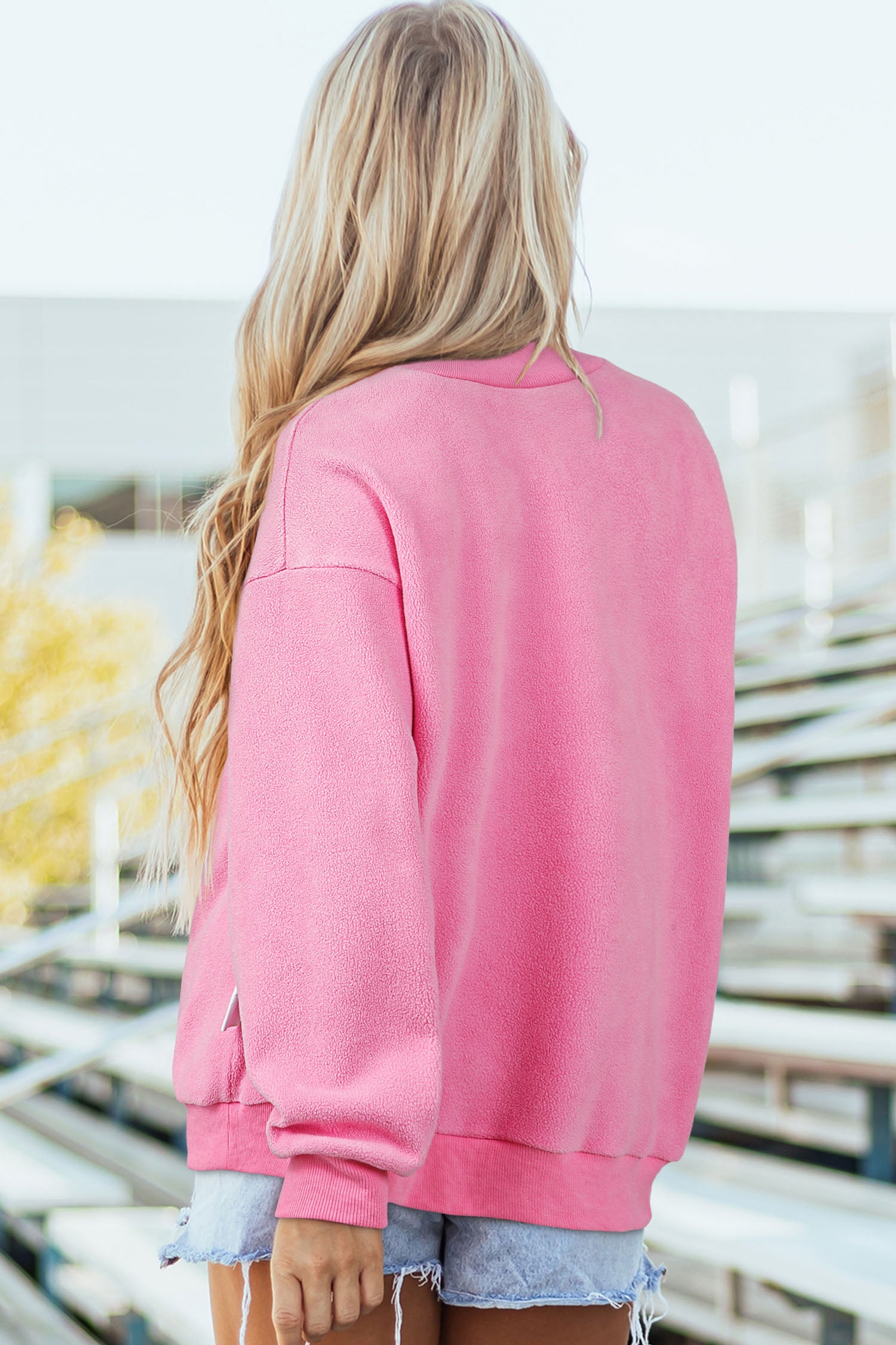 Bright Pink ALABAMA Printed Double Wear Mock Neck Reversible Sweatshirt