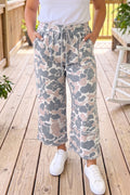 Khaki Camouflage Print Patch Pockets Ankle-Length Plus Size Pants